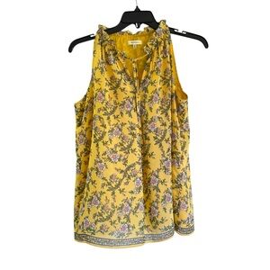 MAX STUDIO Yellow/Multi Floral Sleeveless V Neck Blouse size M